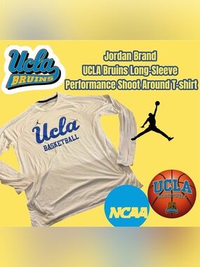 Jordan Brand UCLA Basketball White Long Sleeve Shoot Around Shirt, Size Large